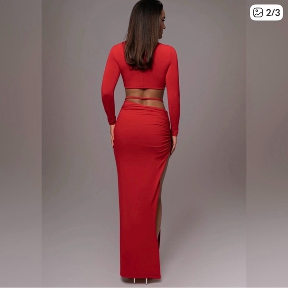 JLUXLABEL Red Crop Top and Maxi Skirt Set - Picture 2 of 8